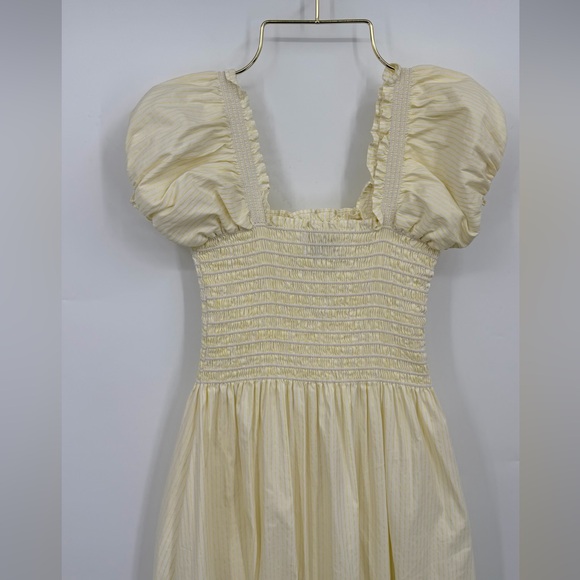 La Ligne Yellow Smocked Puff Sleeve Midi Dress – Size M - Picture 8 of 8